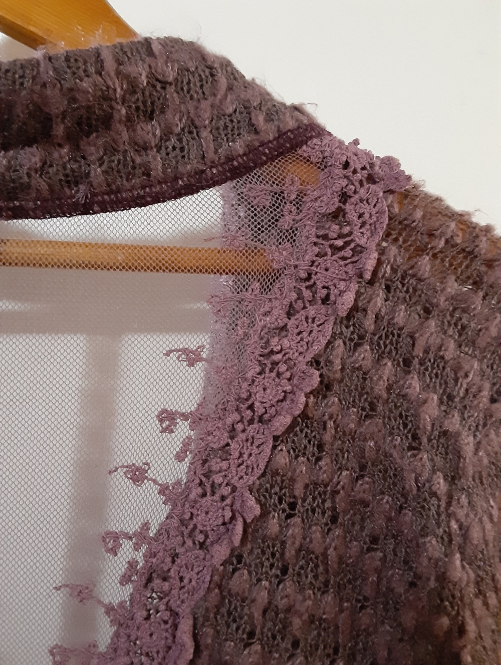 Boho Textured Raw Hem Cardigan Top Merlot Lace Cuff Free People Vibe - Picture 3 of 10